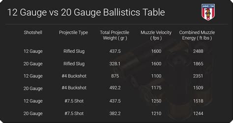 12 Gauge Vs 20 Gauge Ballistics Table