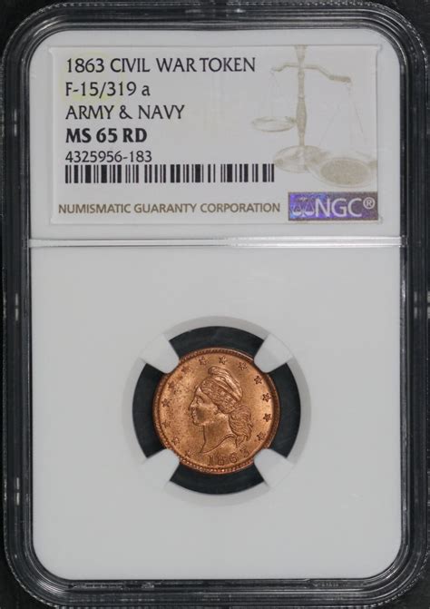 1863 Civil War Token F 15 319 A Army Navy Ngc Ms64 Rd Red Rare In