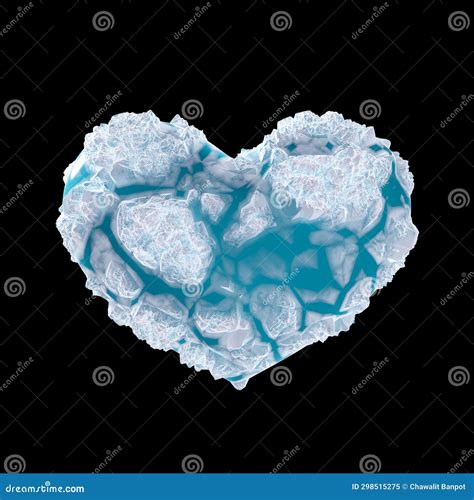 3D Blue Ice Heart Shape With Ice Crystals Black Background Frozen Heart