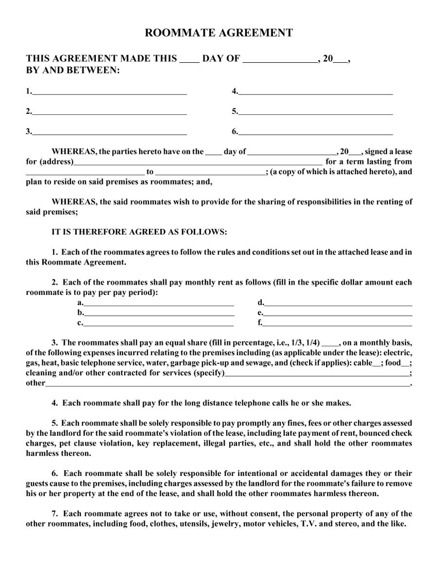 40 Free Roommate Agreement Templates Forms Word Pdf