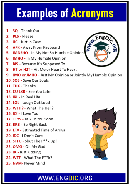 50 Examples Of Acronyms Acronyms Examples Engdic