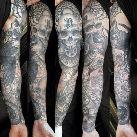 50 Skull Sleeve Tattoos For Men Masculine Design Ideas Skull Sleeve