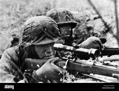 A Sniper Of The German Waffen Ss At The Eastern Front 1942 Stock Photo