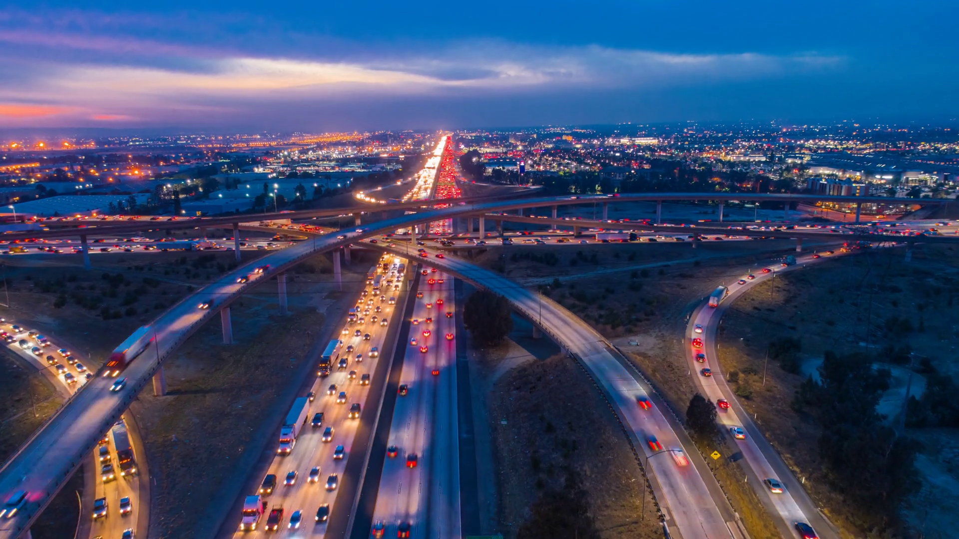 Aerial Timelapse In Motion Or Hyperlapse At Night Along The Urban