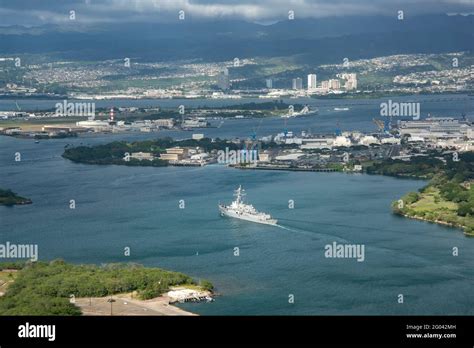 Aerial View Of Honolulu Hawaii With Ford Island In The Middle And The