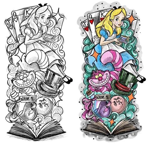 Alice In Wonderland Tattoo Sleeve Alice In Wonderland Artwork Dark