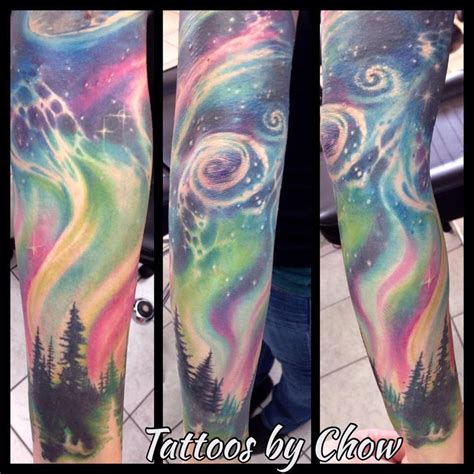 Amazing Northern Lights Watercolor Sleeve Unique Tattoos Sleeve