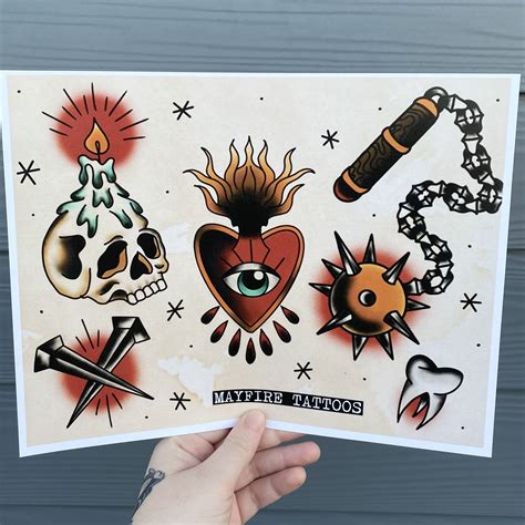 American Traditional Flash Tattoo Print Original Artwork Etsy