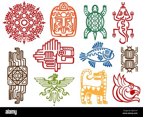 Ancient Mexican Vector Mythology Symbols American Aztec Mayan Culture