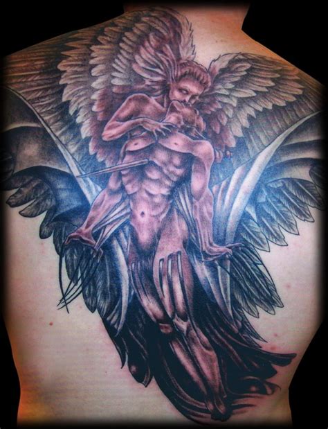 Angel And Demon Wings Back Tattoo By Wayne Morel In 2020 With Images