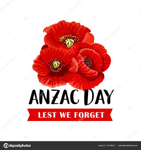 Anzac Remembrance Day Icon With Red Poppy Flower Stock Vector By Seamartini 181286032