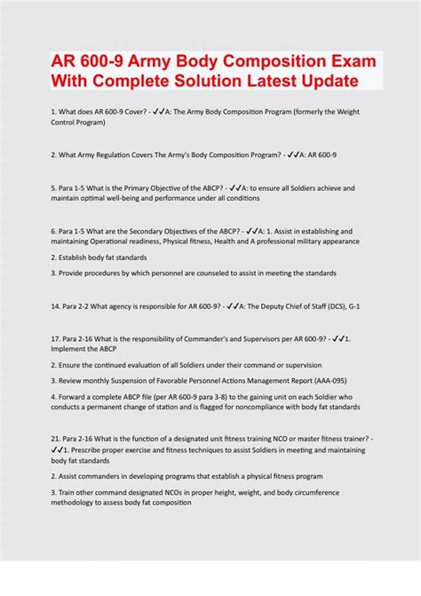 Ar 600 9 Army Body Composition Program Test Questions And Answers Ar