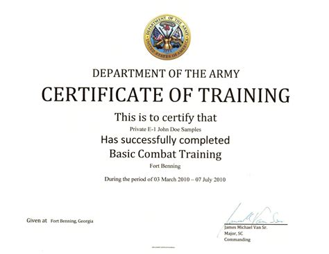 Army Basic Combat Training Certificate