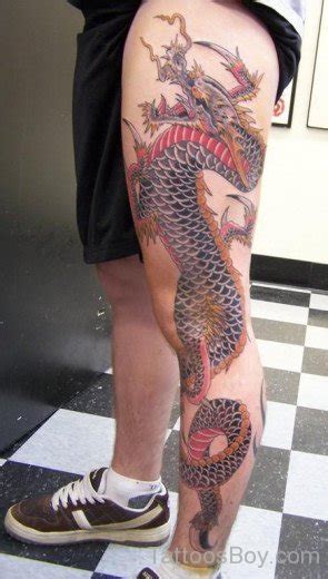 Awesome Colored Dragon Tattoo Design On Leg Tattoo Designs Tattoo Pictures