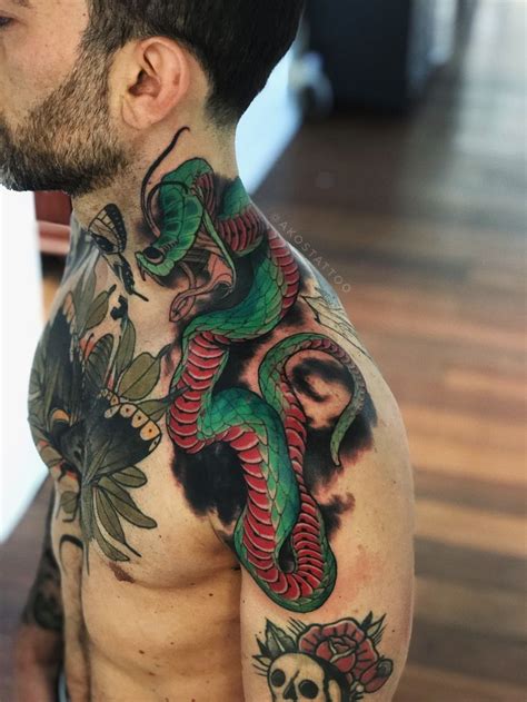 Big Snake Neck Tattoo Done By Akos Tattoo Snake Tattoo Design Neck