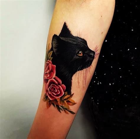 Black Cat And Flowers Tattoo Cat Tattoo Designs Pattern Tattoo Cat