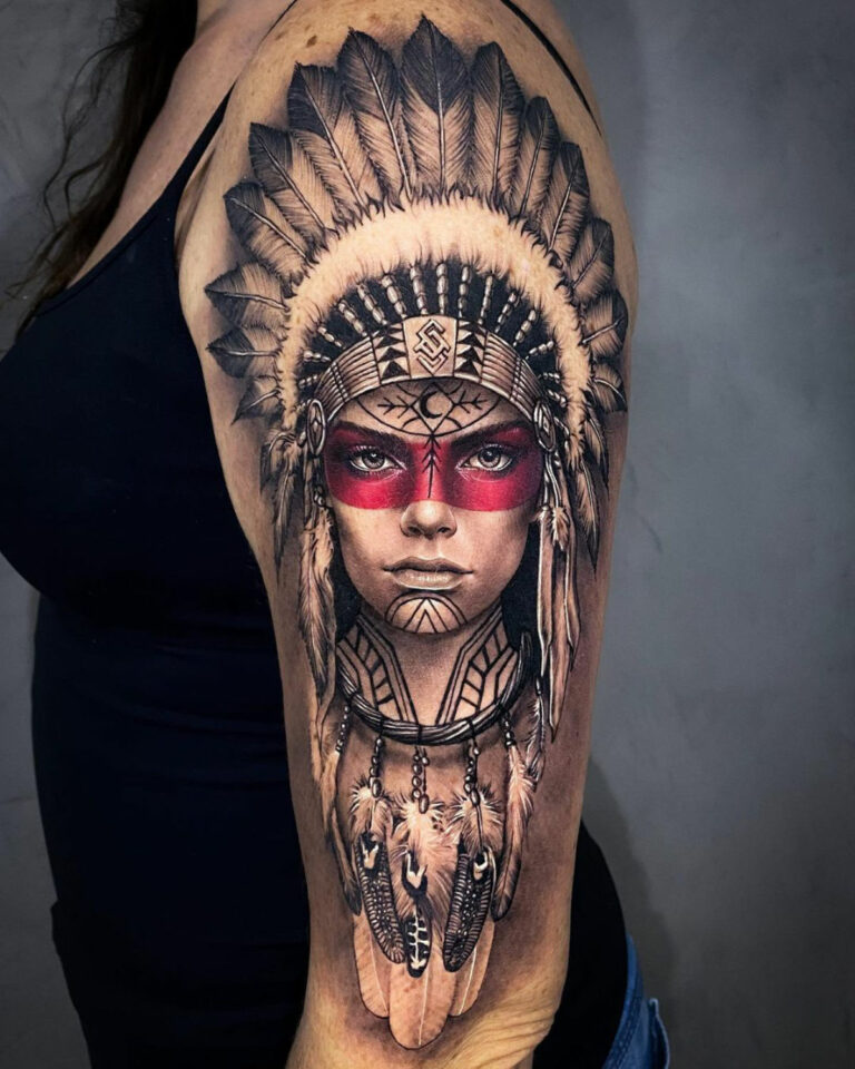 Black Native American Girl Tattoo