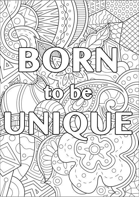 Born To Be Unique Positive And Inspiring Quotes Coloring Pages For Adults