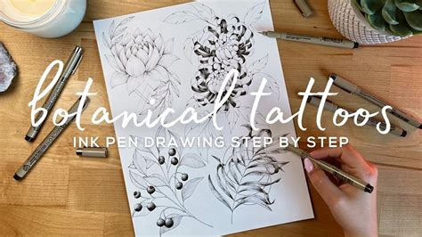 Botanical Tattoo Design Step By Step Pen Ink Drawing Tutorial