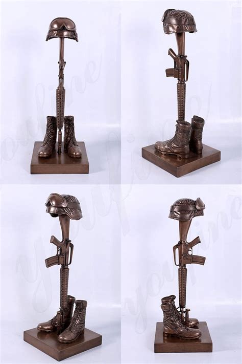 Bronze Fallen Soldier Memorial Statue Battle Cross Sculpture Military