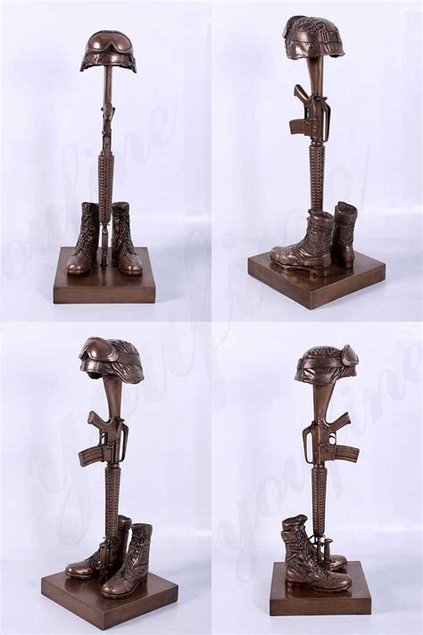 Bronze War Memorial Battle Cross Helmet Rifle Boot Sculpture Design For