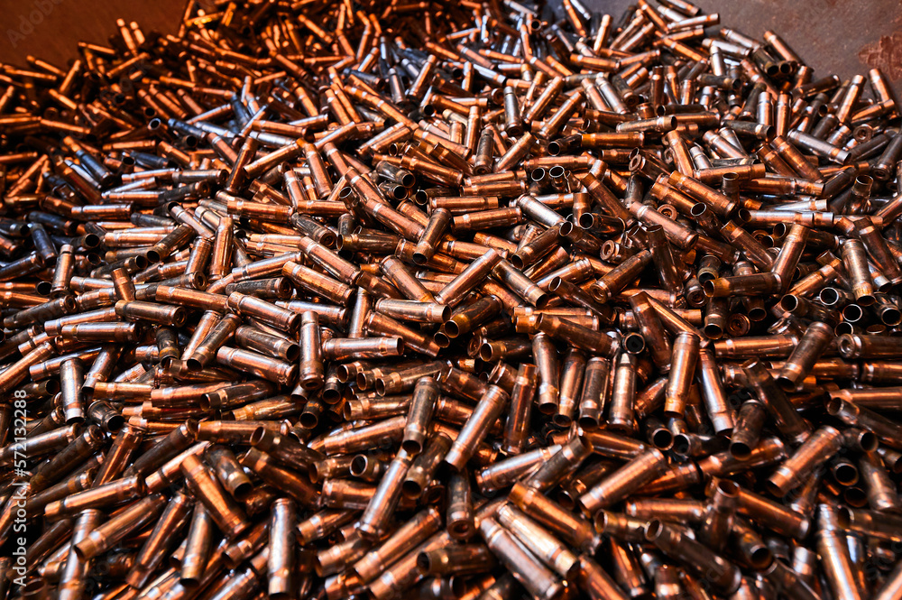 Bullet Casings Pile In Weapon Production Plant Storage Stock Photo Alamy