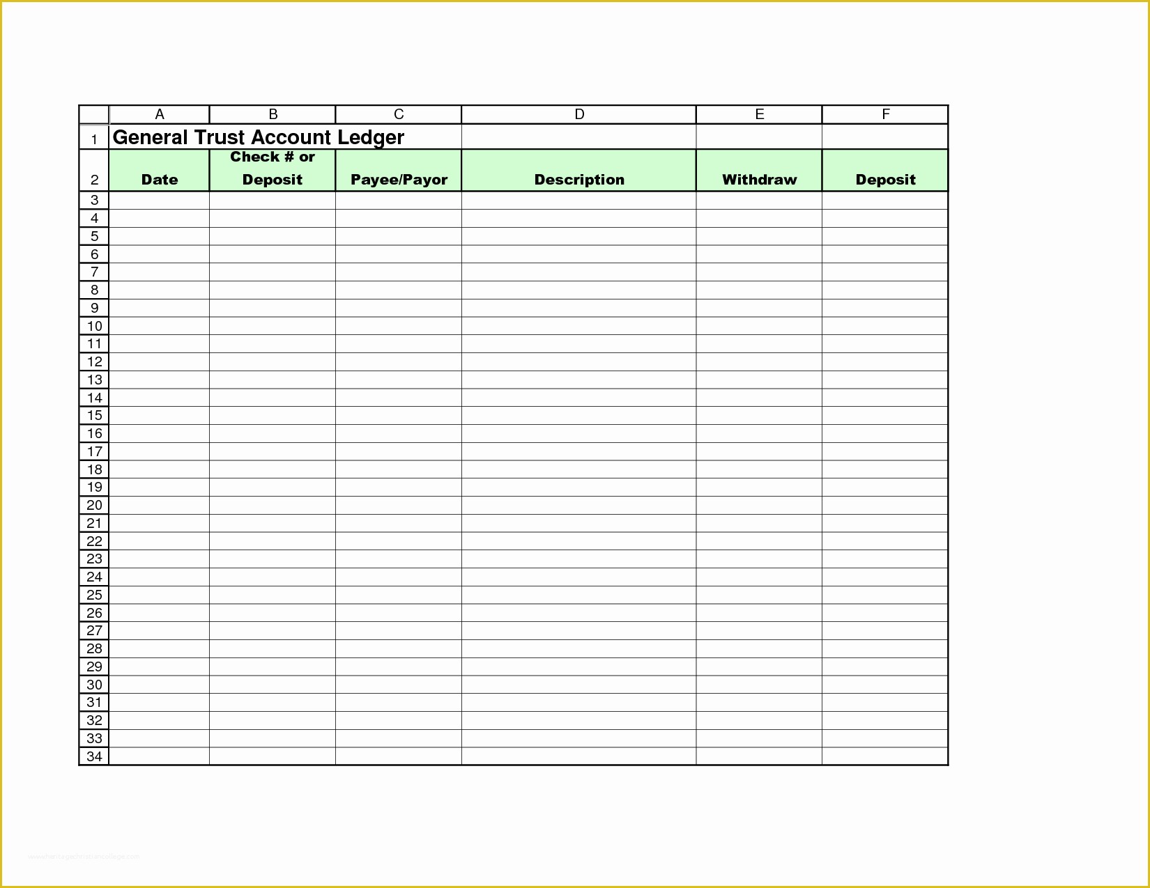 Business Ledger Template Excel Free Parahyena