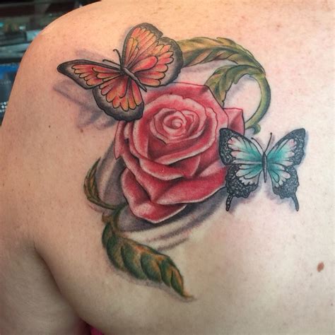 Butterflies And Rose My Newest Tattoo Butterfly Tattoo On Shoulder