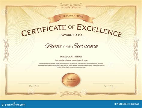 Certificate Of Excellence Template With Award Ribbon On Abstract Stock