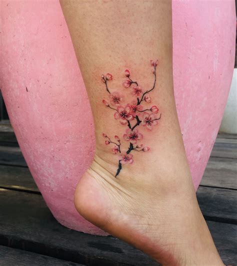 Cherry Blossom Ankle Tattoo Designs