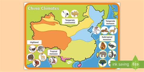 Chinese Climate And Wildlife Map Display Poster Twinkl