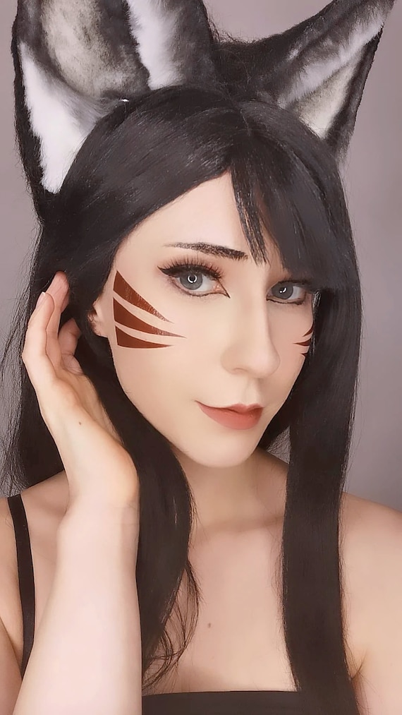 Classic Ahri Cosplay Stripes Face Tattoo Brown Lol League Of Legends