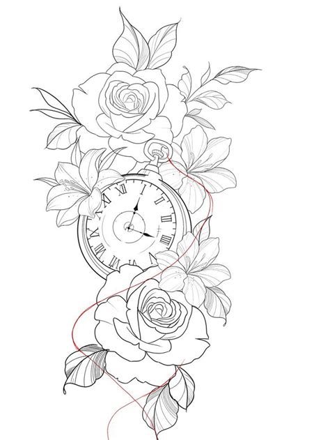 Clock Tattoos For Men And Women Clock And Rose Tattoo Rose Tattoo Stencil Rose Drawing Tattoo