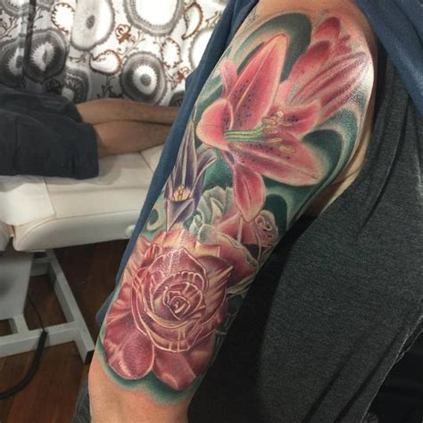 Colorful Roses And Skull Tattoo Evolution Ink Studio Fayetteville