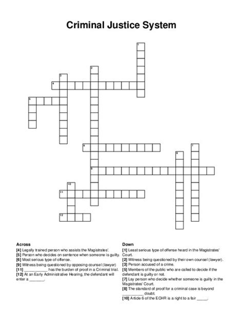 Criminal Justice System Crossword Puzzle