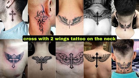 Cross With 2 Wings Tattoo On The Neck New Tattoo Designs Ideas Hd