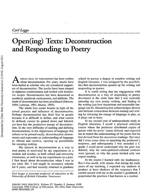 Deconstruction And Responding To Poetry Deconstruction Poetry