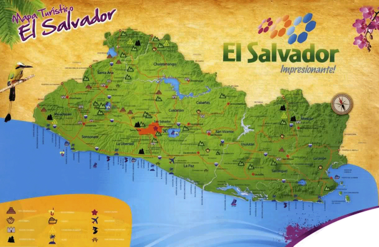 Detailed Tourist Map Of El Salvador El Salvador North America