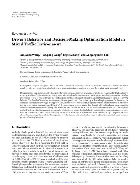 Driver S Behavior And Decision Making Optimization Model In Mixed