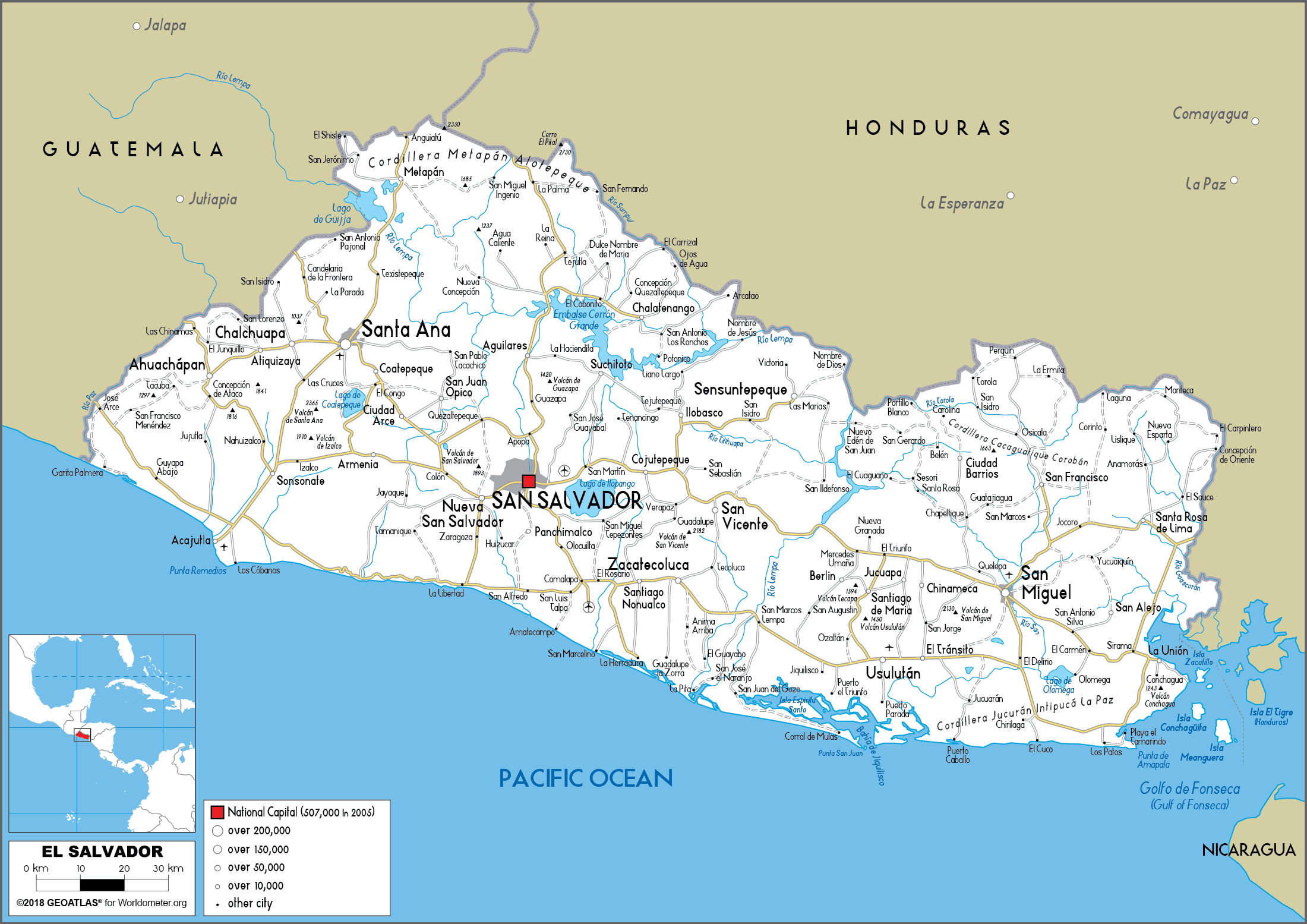 El Salvador Map Road Worldometer