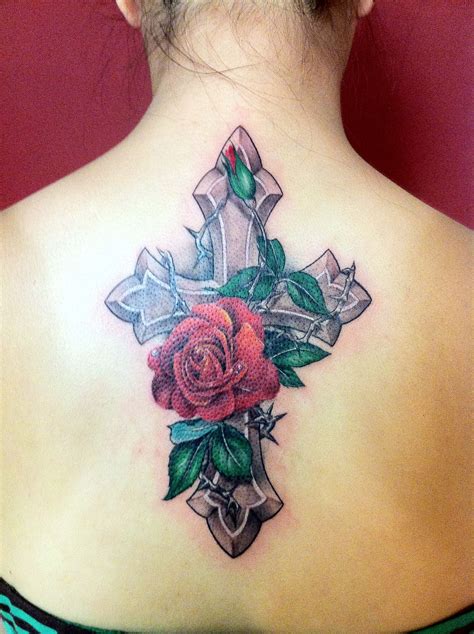 Exotic Tattoo Designs Cross Flower Tattoos Girls