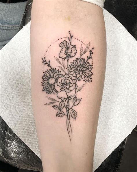 Family Birth Flower Bouquet Tattoos