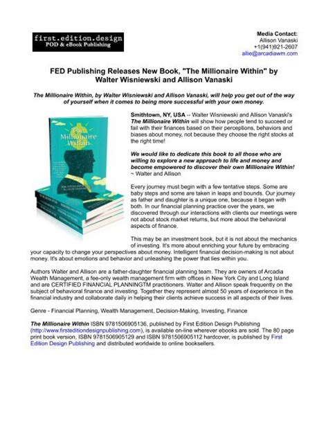 Fed Publishing Releases New Book The Millionaire Within By Walter