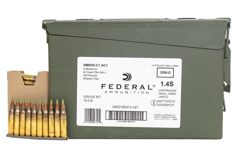 Federal Xm855lc1 Ac1xm855 5 56 62Gr Stripper Clips Ammo Can 420 Rounds