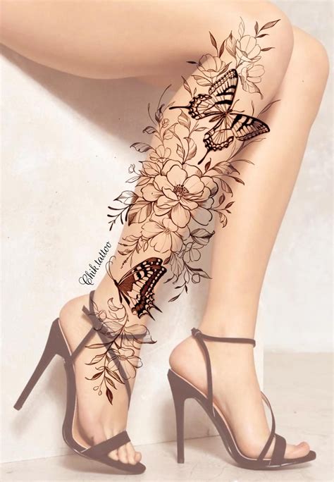 Feminine And Floral Design For Chik Tattoo Tattoo Instant Etsy Leg