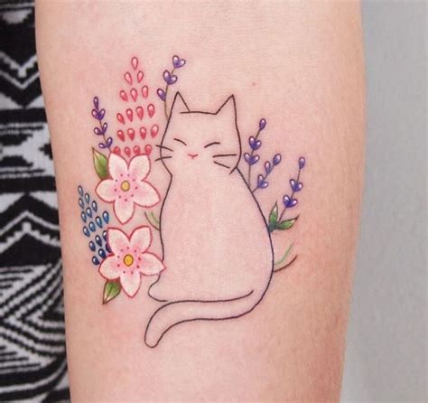 Flower Cat Tattoo 600 596 Cat Tattoo Simple Tattoos Cute Cat Tattoo