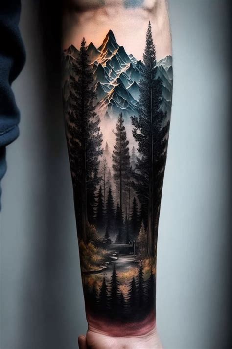 Forest And Mountains Tattoo In Realism On The Forearms Arm Tattoos