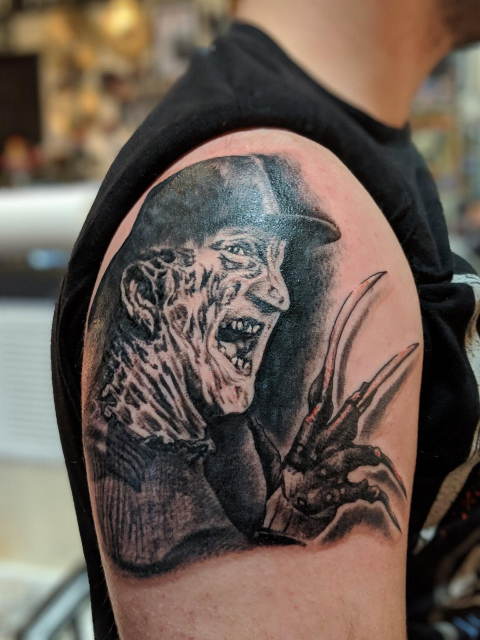 Freddy Krueger Portrait By Rik Sweeney Lone Wolf Tattoo In Hermitage