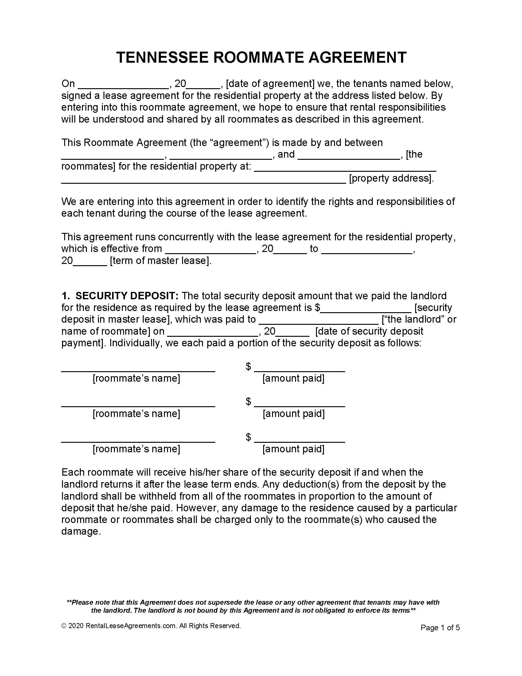 Free Alaska Roommate Agreement Template Pdf Word Rtf