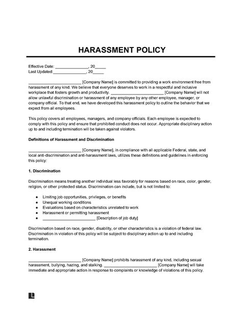 Free Harassment Policy Template Pdf Word